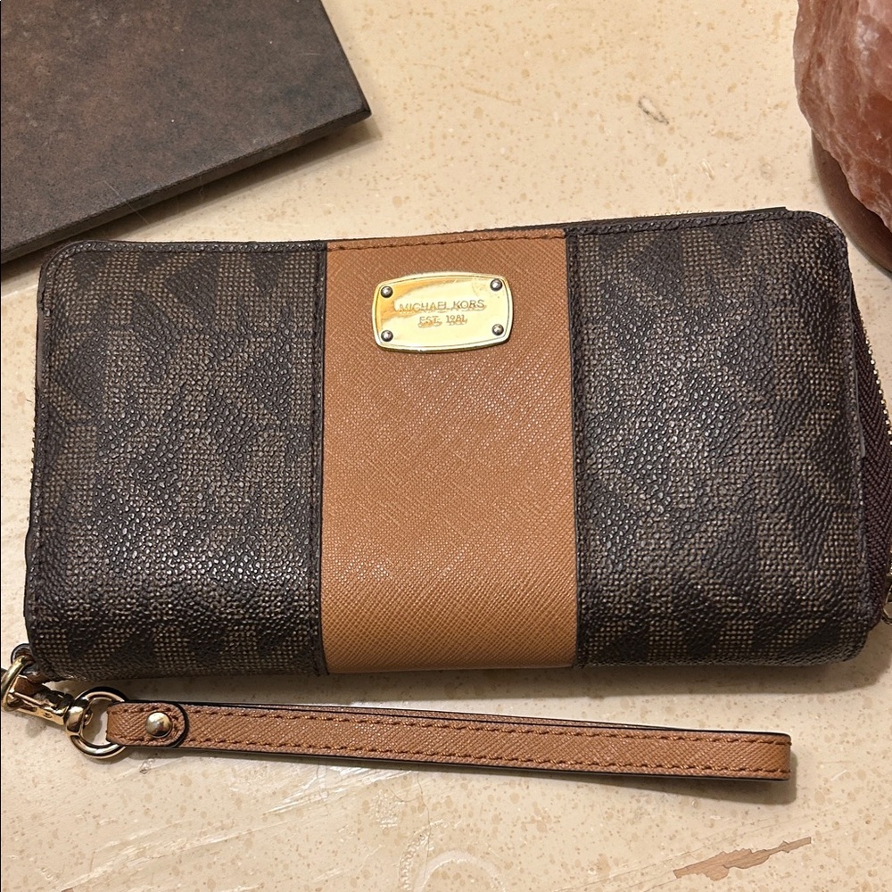 Michael Kors Dark Brown and Tan Clutch